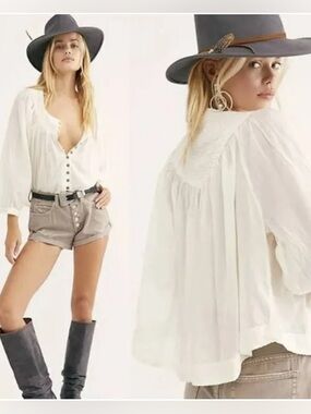 WE THE Free People Cool meadow peasant White  button Blouse medium m